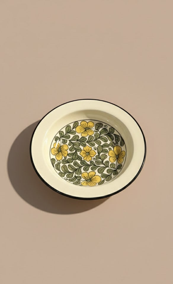 Hand- Painted Floral Ceramic Pasta Bowl Regular Size| Yellow Blossom Artisanal Serving Bowl