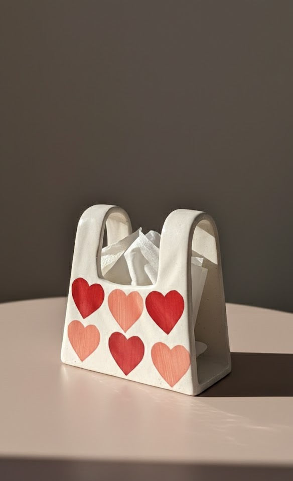 Heart Print Ceramic Tissue Holder | Decorative Napkin & Tissue Box For Dining Table & Home Décor