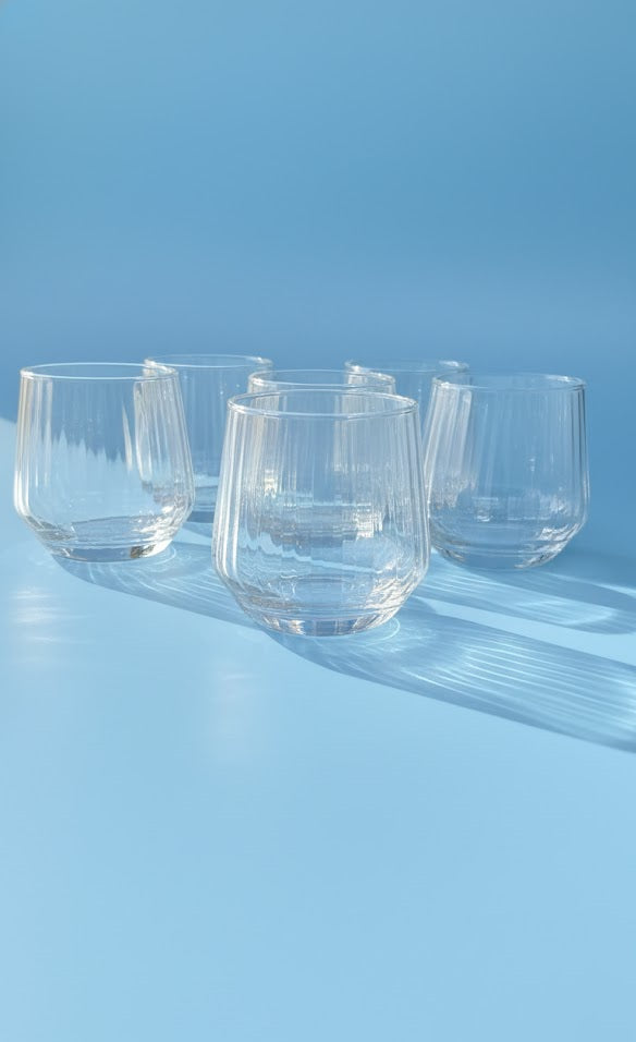 Clear Rounded Glass Tumbler Set Of 6 (370 ML)| Modern Everyday Drinking Glasses For Water, Juice & Cocktails