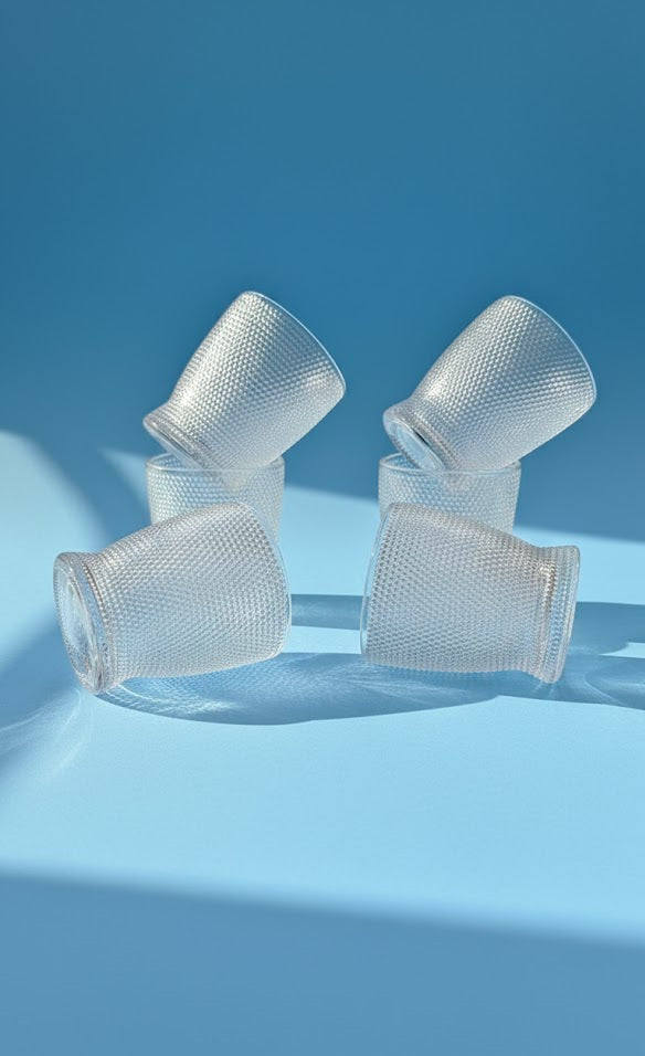 Textured Clear Glass Tumblers Set Of 6 (280 ML) | Premium Embossed Drinking Glasses For Water,Juice & Cocktails