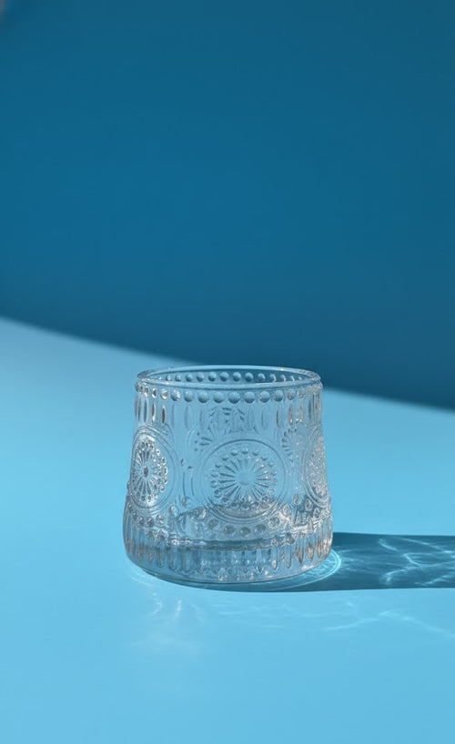 Embossed Clear Glass Tumbler Set Of 6| Vintage Textured Drinking Glasses For Water, Juice & Cocktails