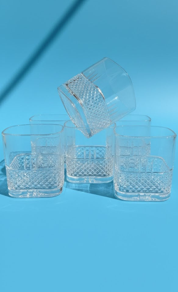 Textured Crystal Glass Tumbler Set Of 6 (390 ML) | Premium Short Drink Glasses For Whisky, Cocktails & Water