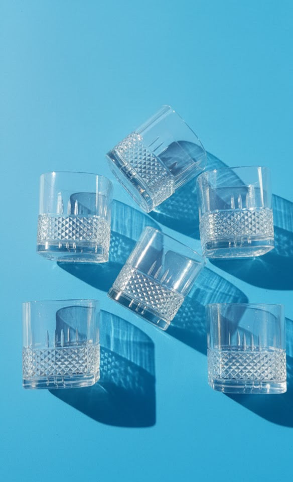 Textured Crystal Glass Tumbler Set Of 6 (390 ML) | Premium Short Drink Glasses For Whisky, Cocktails & Water