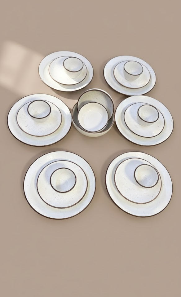 21- Piece Ceramic Dinner Set | Full Plates, Quarter Plates & Bowls | Minimal White Dinnerware Set