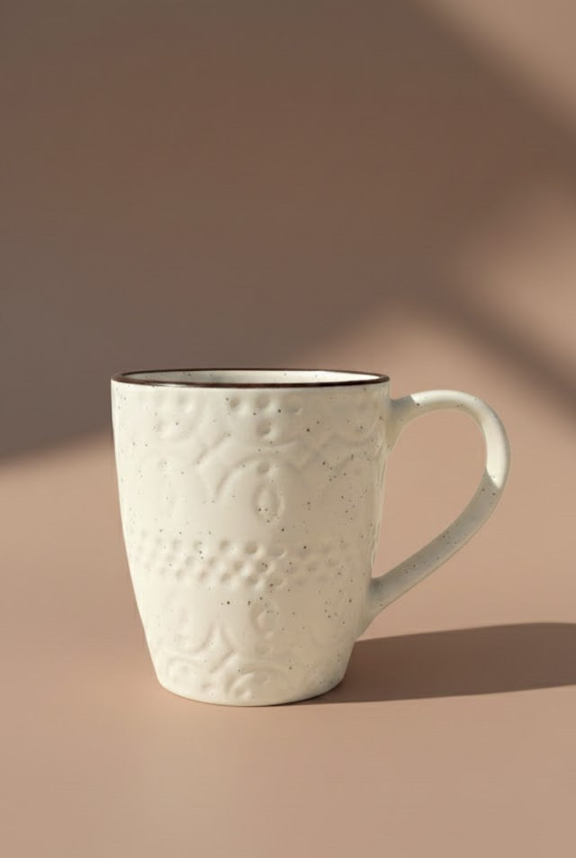 Textured Ceramic Coffee Mug- Minimalist White Tea & Coffee For Home, Office & Gifting