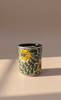 Hand-Painted Yellow Floral Glass Tumbler | Artistic Designer Drinkware For Water & Beverages