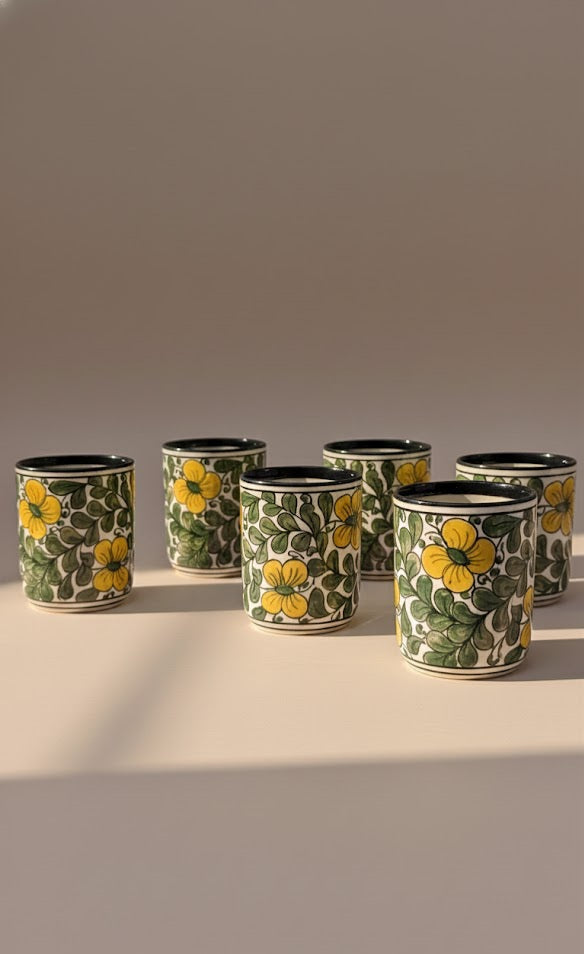 Hand-Painted Yellow Floral Glass Tumbler | Artistic Designer Drinkware For Water & Beverages