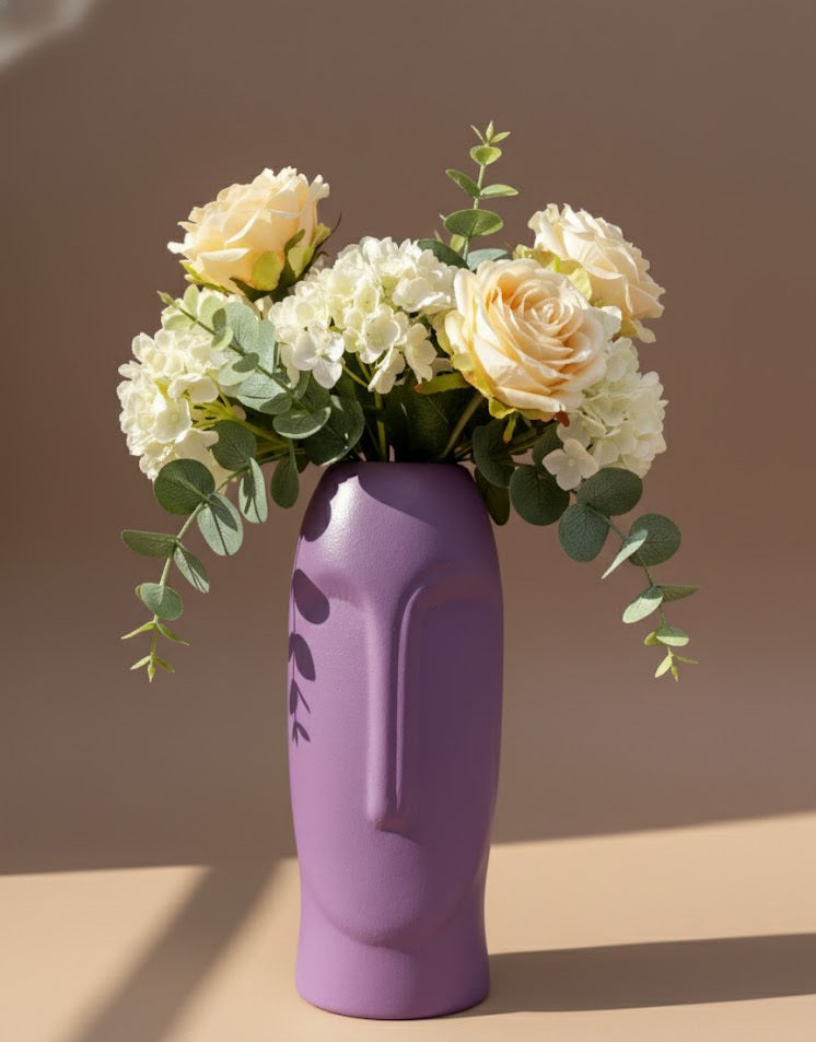 Modern Abstract Face Ceramic Flower Vase | Minimalist Decorative Vase For Home & Office