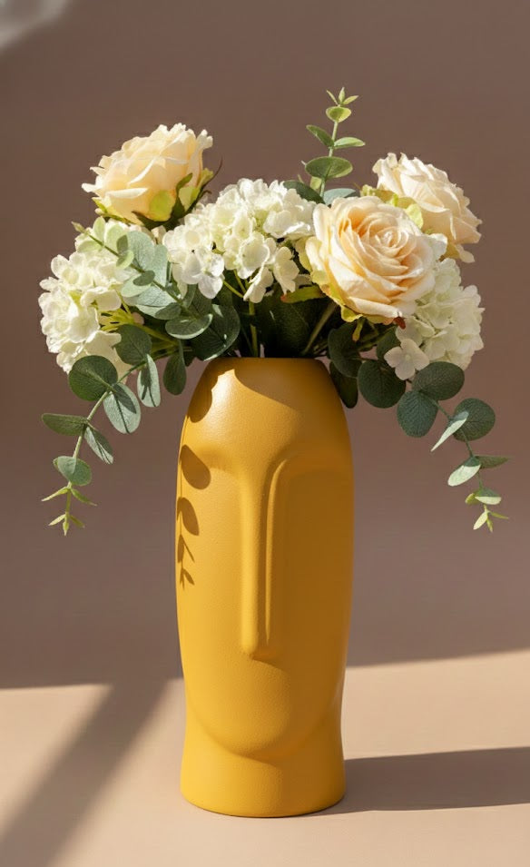 Modern Abstract Face Ceramic Flower Vase | Minimalist Decorative Vase For Home & Office