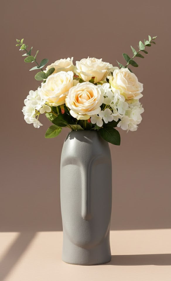 Modern Abstract Face Ceramic Flower Vase | Minimalist Decorative Vase For Home & Office