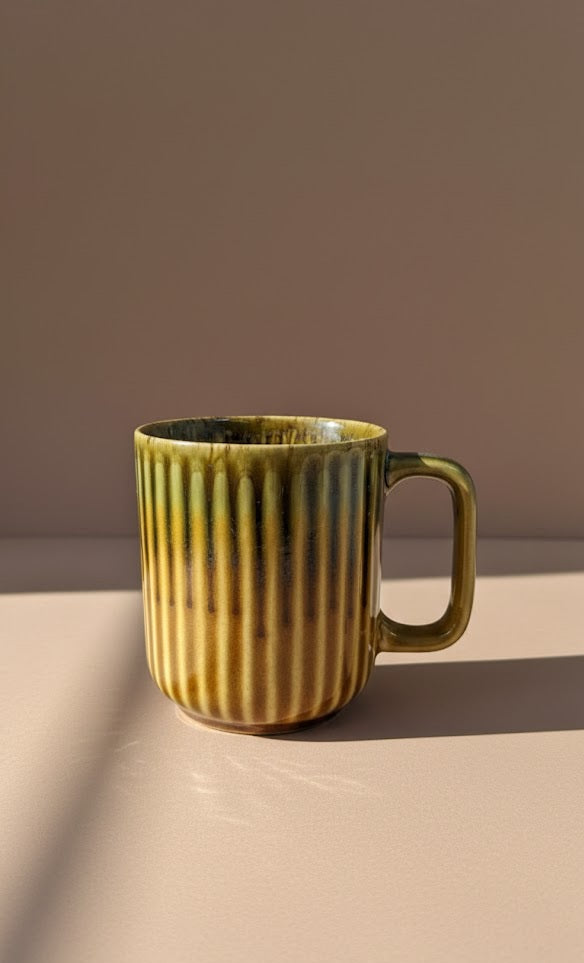 Handmade Ribbed Ceramic Mug With Drip Glaze- Premium Coffee & Tea Cup For Daily Use
