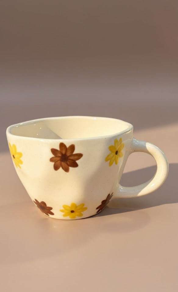 White Ceramic Coffee Mug With Red Leaf Print- Minimalist Tea Cup For Home, Office & Gifting