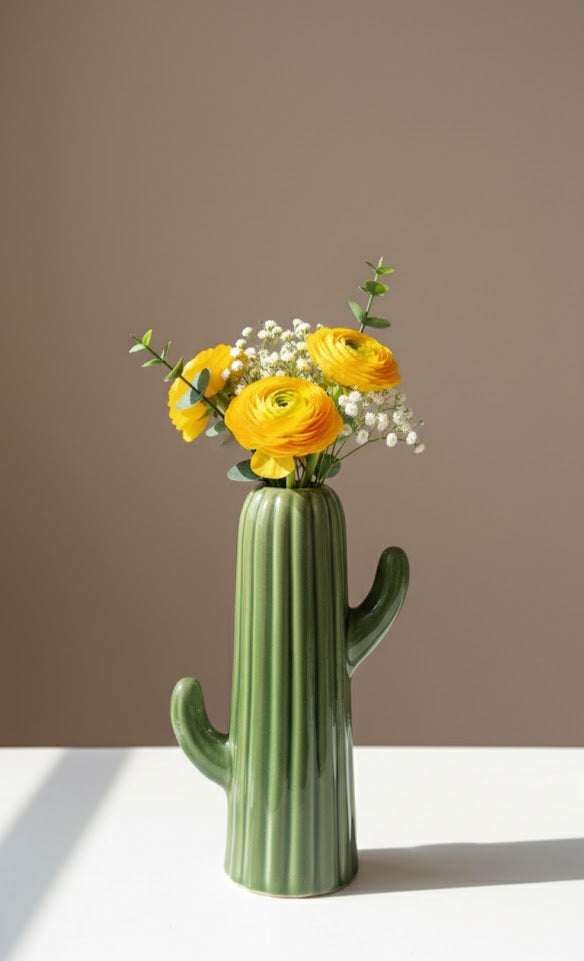 Cactus Shape Ceramic Vase | Decorative Flower Vase For Home & Table Décor