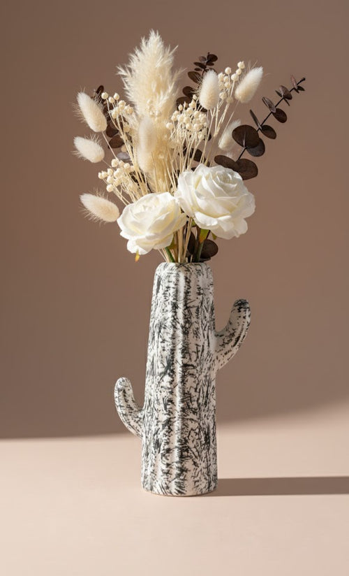 Cactus Shape Ceramic Vase | Decorative Flower Vase For Home & Table Décor