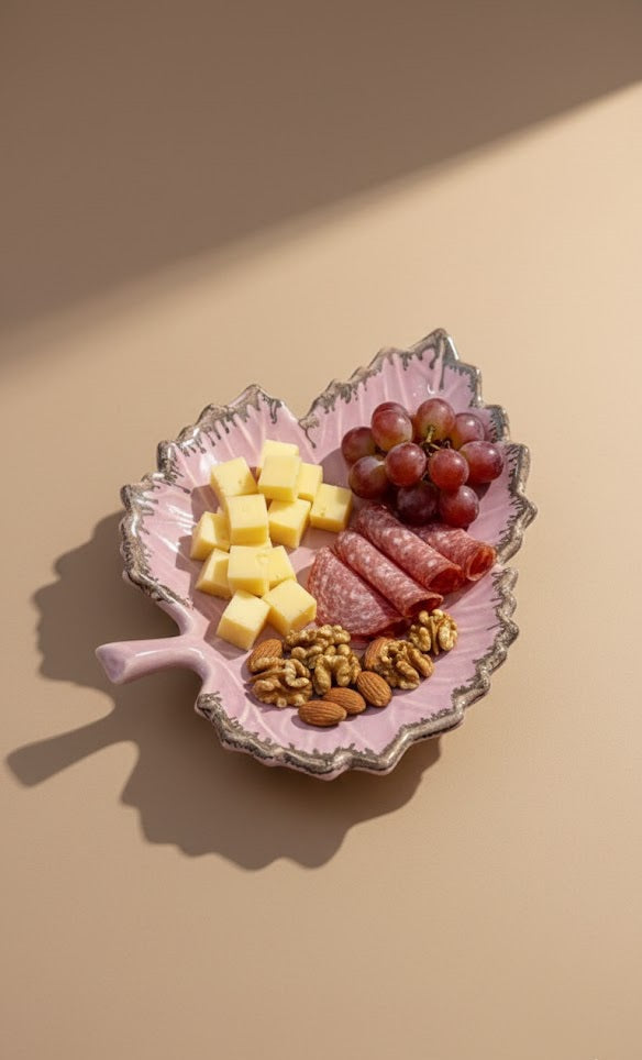 Handcrafted Leaf-Shaped Ceramic Snack Platter | Elegant Serving Tray For Snacks & Starters