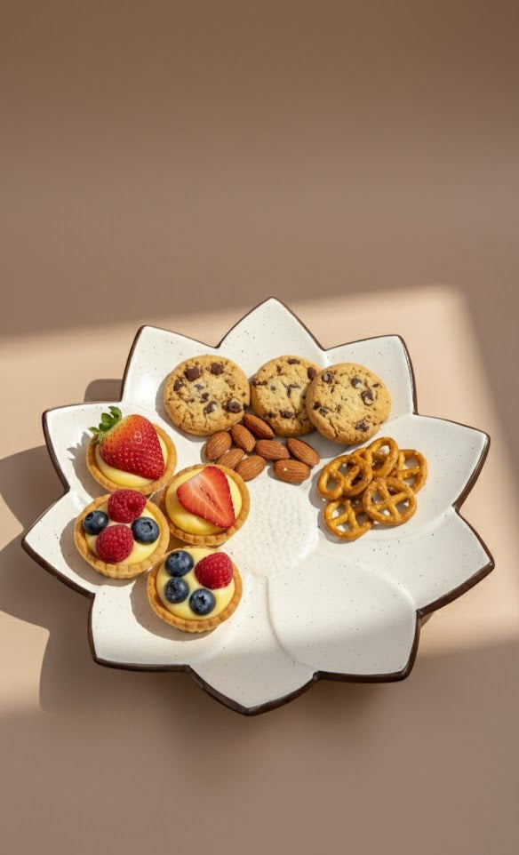Handcrafted Flower-Shaped Ceramic Snack Platter | Elegant Serving Plate For Snacks, Sweets & starters