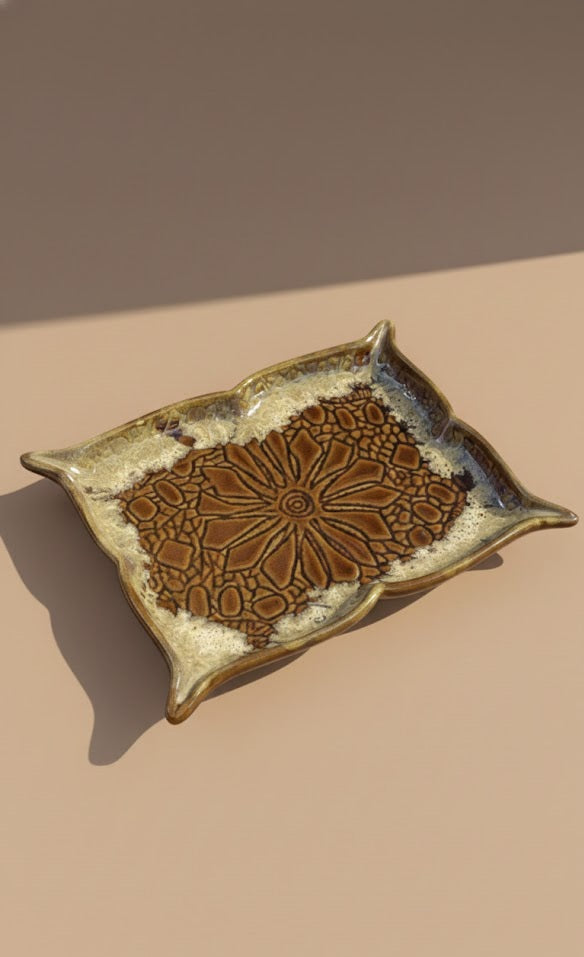 Handcrafted Leaf-Shaped Ceramic Snack Platter | Elegant Serving Tray For Snacks, Dry fruits & Starters