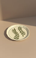 Handcrafted Botanical Ceramic Plate | Cream & Green Leaf Design Serving Plate