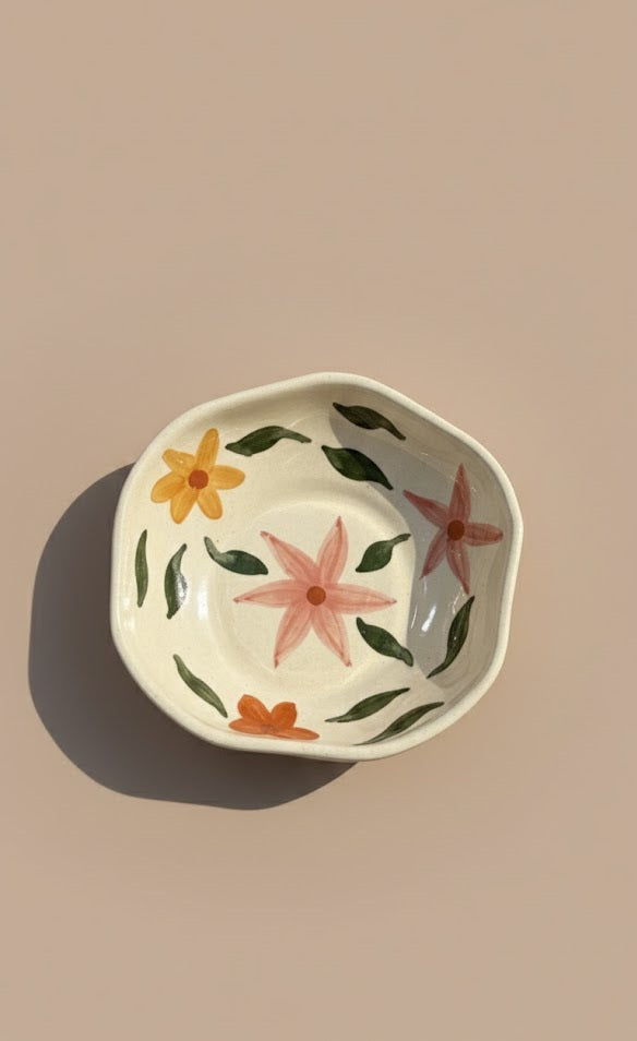 Handcrafted Strawberry Ceramic Salad Bowl | Cream Glaze Fruit Motif Serving Bowl