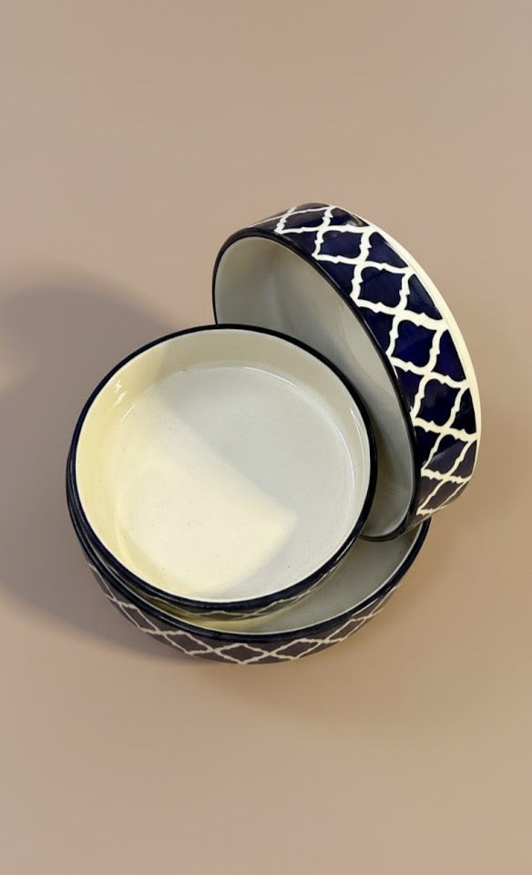 Set Of 3 Handcrafted Ceramic Salad Bowls | Yellow & White Patterned Serving Bowls