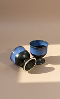 Handcrafted Ceramic Dessert Bowls | Black & Blue Footed Cups