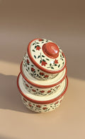 Set Of 3 Handcrafted Ceramic Donga With Lid | Floral  Pattern Storage & Serving Bowls