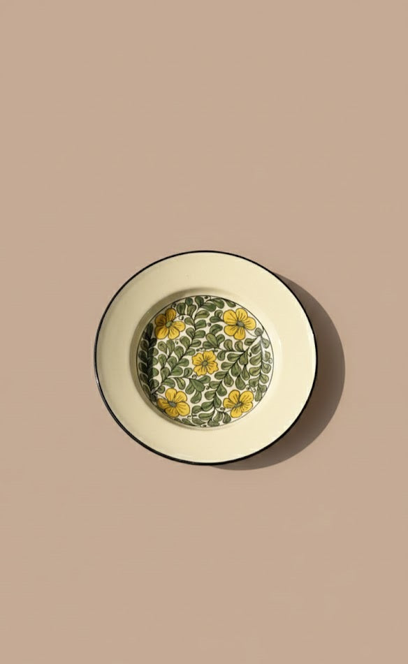 Handcrafted Floral Ceramic Pasta Bowl (Large Size) | Yellow Blossom Artisanal Serving Bowl