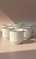 Set Of 6 Handcrafted White Ceramic Coffee Cups | Speckled Artisan Cups Set