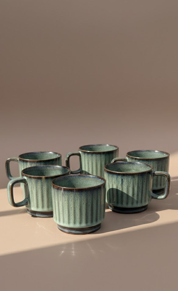 Set Of 6 Handcrafted White Ceramic Coffee Cups | Speckled Artisan Cups Set