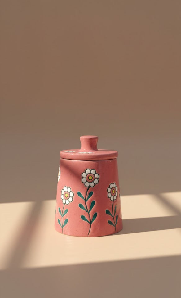 Handcrafted Floral Ceramic Storage Jar With Lid (500 ML) Each | Studio Pottery Kitchen & Decor Jar