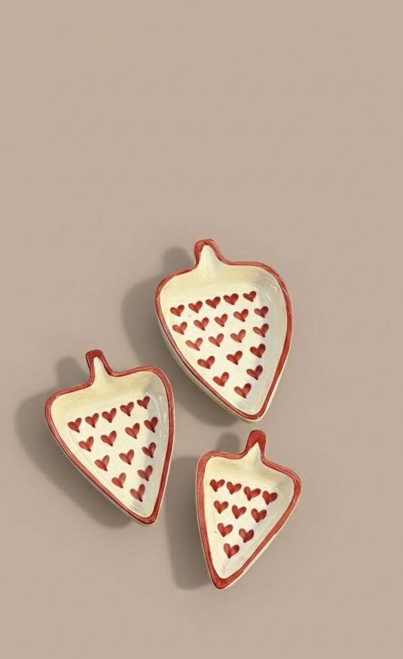 Handcrafted Ceramic Heart Dip Bowls- Set Of 3 | Studio Pottery Serving Dishes