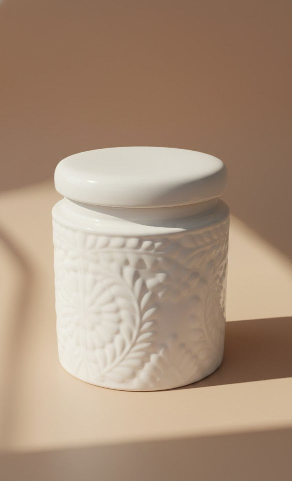 Embossed Ceramic Storage Jar With Lid | Minimalist Kitchen Canister