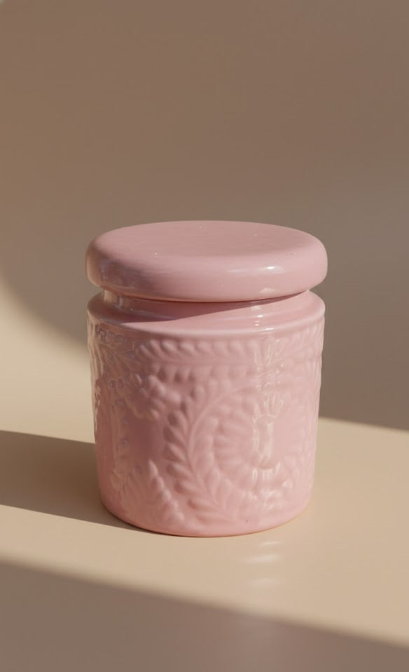 Embossed Ceramic Storage Jar With Lid | Minimalist Kitchen Canister