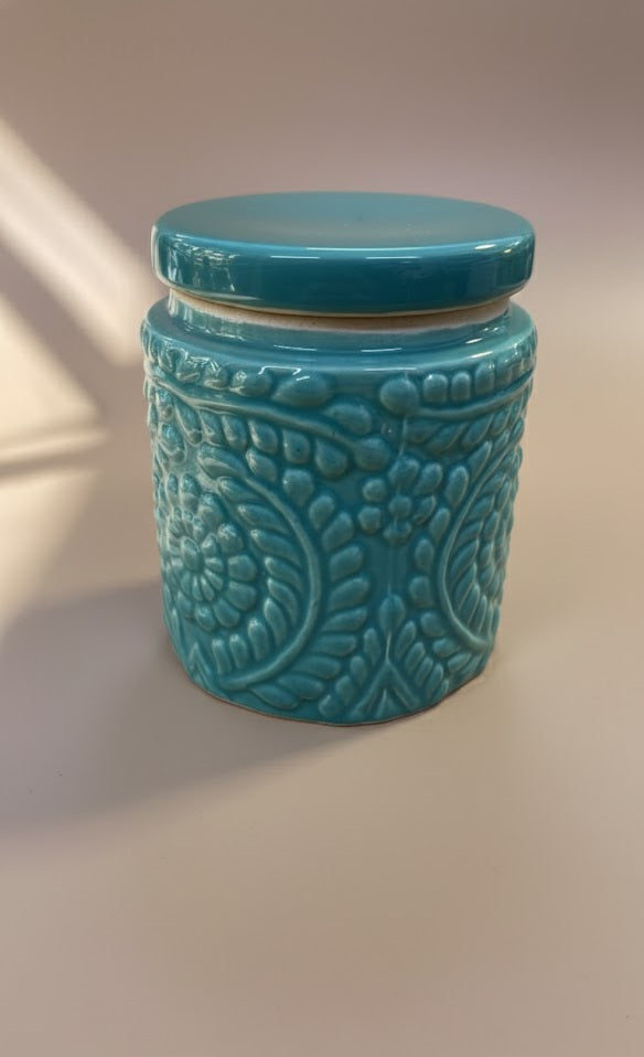Embossed Ceramic Storage Jar With Lid | Minimalist Kitchen Canister