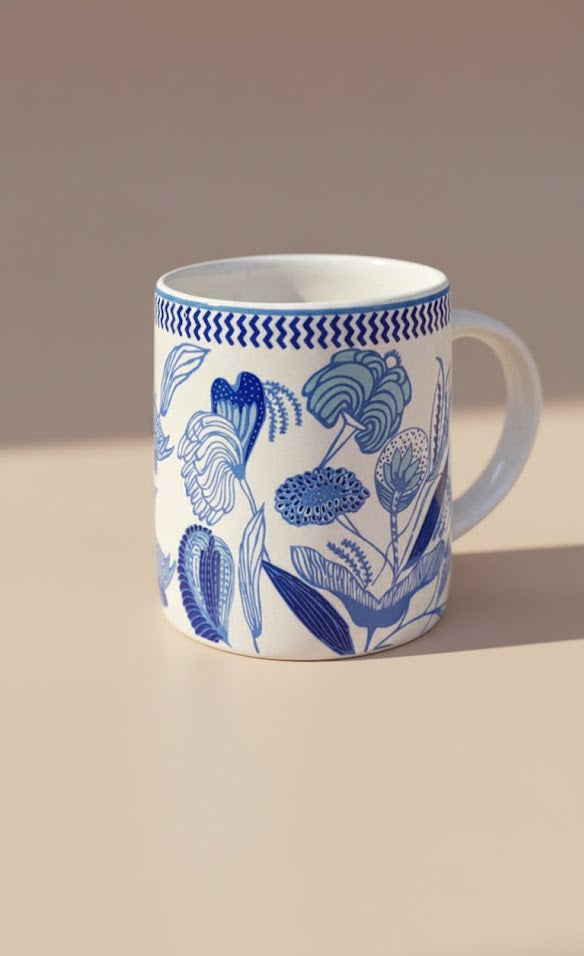 Blue Botanical Ceramic Coffee Mug-Elegant Floral Tea & Coffee Cup For Home, Gifting & Office Use